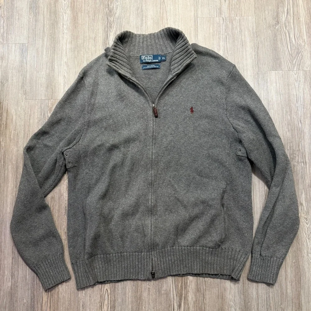 Polo Ralph Lauren Mens XL Vintage Full Zip Knit Heavyweight Sweater‎